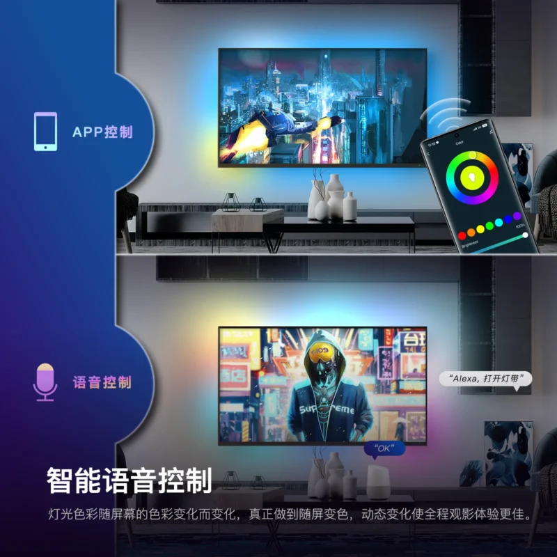 WiFi Tuya Smart Home Display Follow-Up Light With HDMI Box App Control TV Voice Light Strip LED Background Atmosphere Light US - Imagem 17