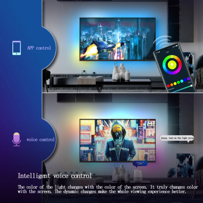 WiFi Tuya Smart Home Display Follow-Up Light With HDMI Box App Control TV Voice Light Strip LED Background Atmosphere Light US - Imagem 18