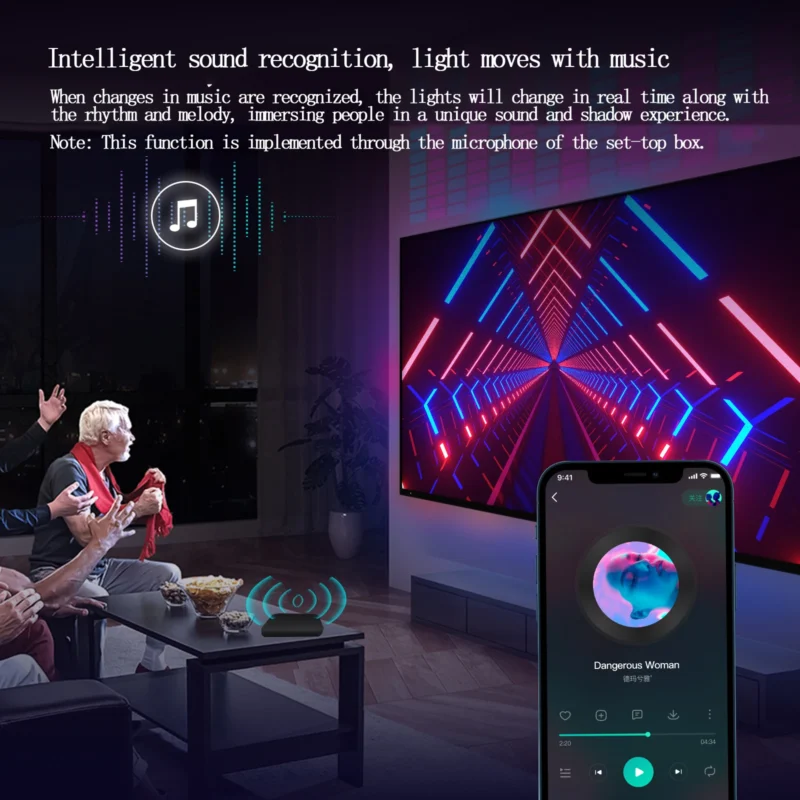 WiFi Tuya Smart Home Display Follow-Up Light With HDMI Box App Control TV Voice Light Strip LED Background Atmosphere Light US - Imagem 20